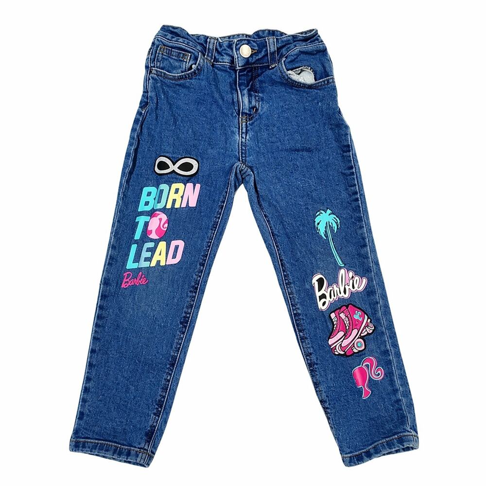 Barbie Girls Jeans Sz. 6 Embroidered Legs Patches & Graphic Prints Born To Lead